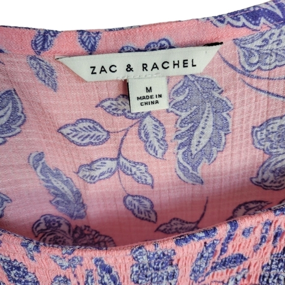 Zac & Rachel Short Sleeve Square Neck. Pullover Smocked Yolk Blouse, size medium - Picture 2 of 5